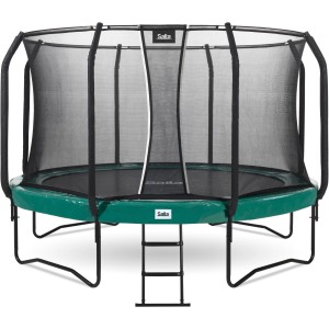Grünes Salta Trampolin First Class ø 366 cm mit Sicherheitsnetz und Leiter.