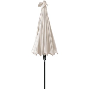 Geschlossener, weißer Marktschirm Limon Ø 270 cm mit Kurbel und schwarzem Mast.