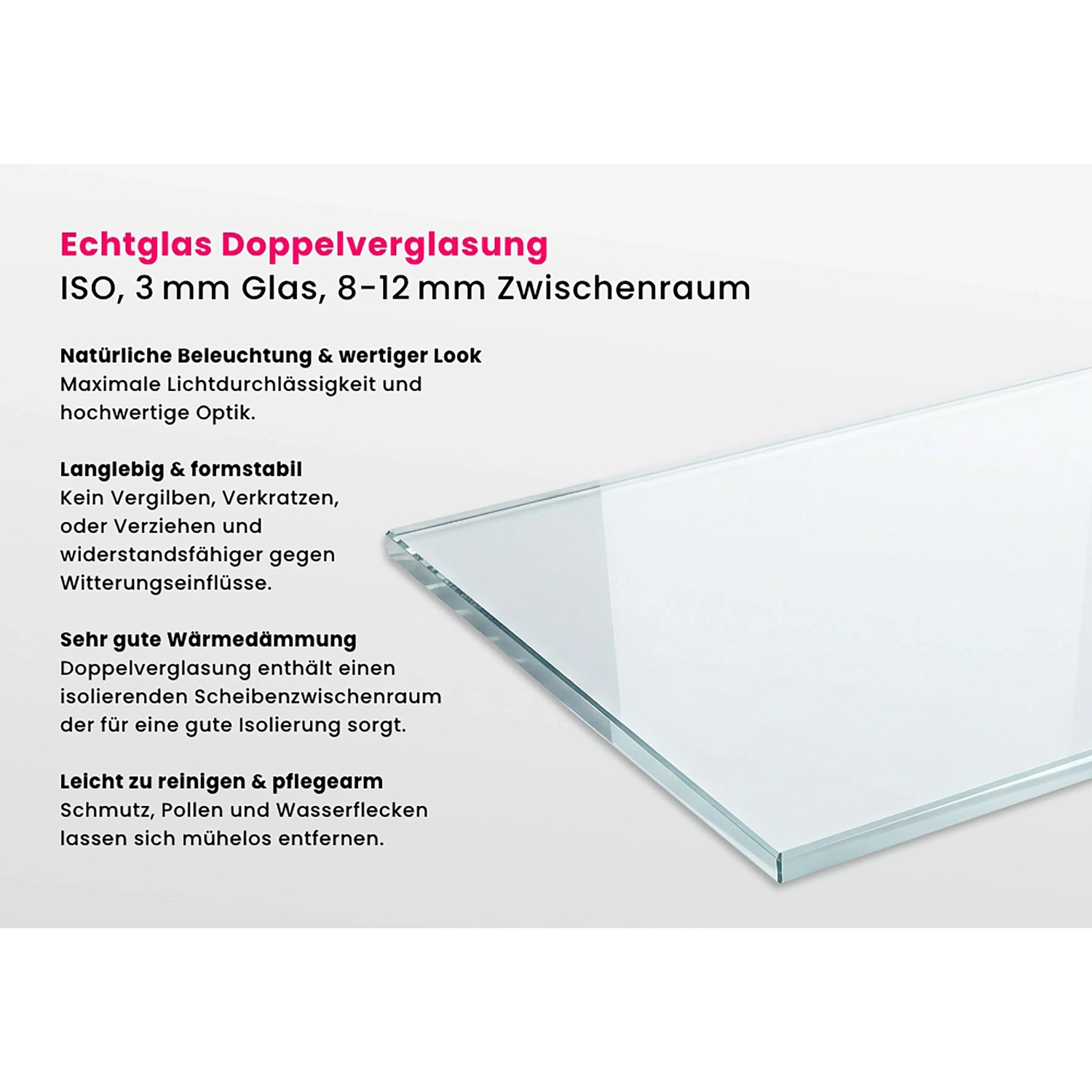 Nahaufnahme einer Glasscheibe für Alpholz Gartenhaus Maria Twin.