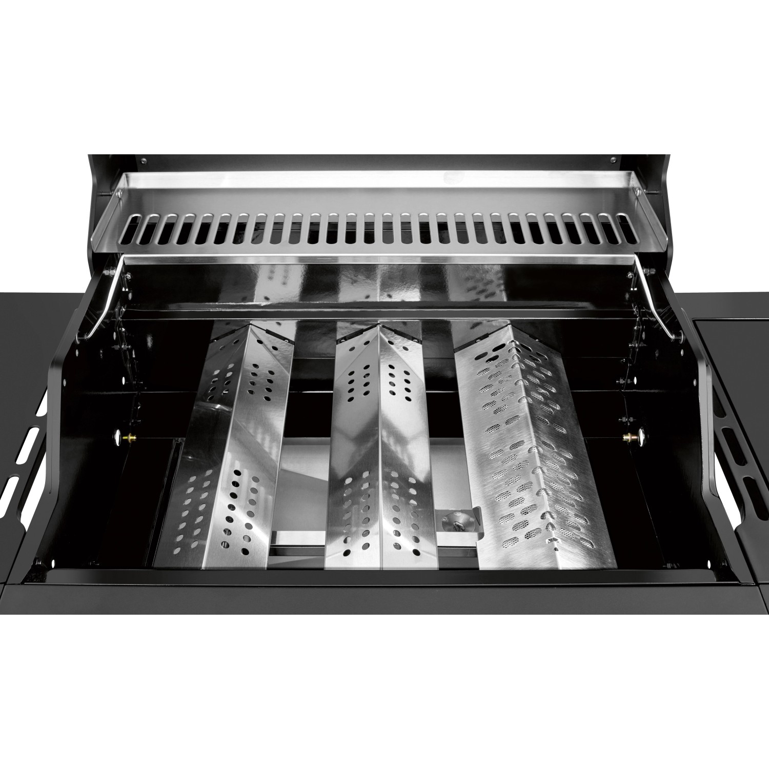 Innenansicht Jamestown Gasgrill Knox II mit 3 Edelstahlbrennern und Warmhalterost.