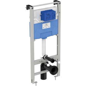 Ideal Standard ProSys 120M Vorwandelement für WC, grauer Stahlrahmen mit blauem Spülkasten.