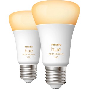 2er-Pack Philips Hue E27 LED-Lampen White Ambiance, warmweißes Licht.