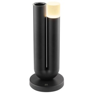 Brilliant LED Tischleuchte Sayu schwarz mit Vase. Modernes Design, warmweißes Licht, dimmbar, kabellos für innen & außen.