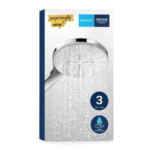 Verpackung der Grohe QuickFix Handdusche Vitalio SmartActive 150 mit 3 Strahlarten in Chrom.