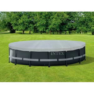 Deluxe Abdeckplane für Rahmenpool, Ø 488 cm, grau, aus PE-Material mit Entwässerungslöchern.