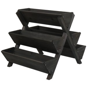 Anthrazitfarbene Pflanztreppe O15 aus Holz mit 5 Pflanzkästen, 56x56x70 cm.