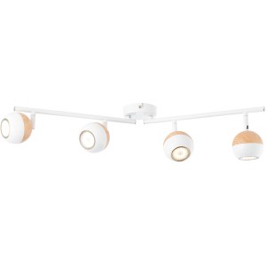 Brilliant LED-Spotrohr Scan, 4-flammig, weiß und Holz. Deckenleuchte mit vier schwenkbaren Spots.