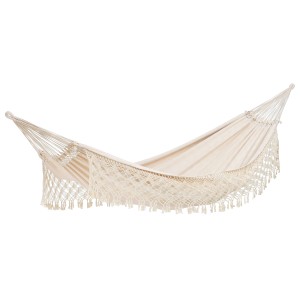 Naturfarbene Amazonas Hängematte Rio ohne Stab, 230x160cm, mit dekorativem Schmucksaum.
