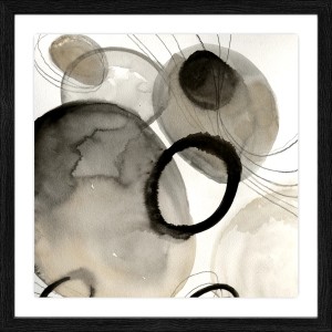 Gerahmtes Bild Anonymus Mid Century Forms III mit abstrakten Kreisen in Grau- und Schwarztönen.