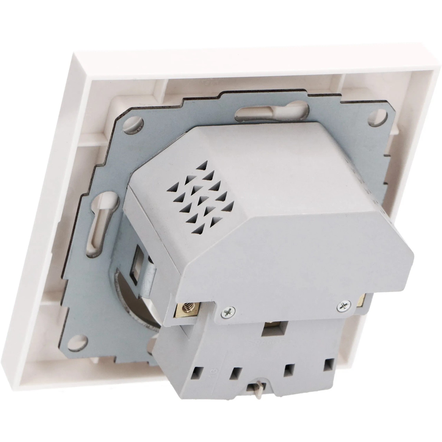 Rückansicht der weißen ProCharge Steckdose mit USB-A und USB-C Anschluss.