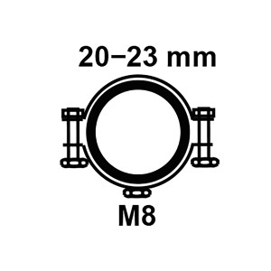 Kirchhoff Rohrschelle 20-23 mm mit M8 Gewinde für 21 mm Rohre.