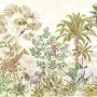 Komar Fototapete Wild Wonderland mit Dschungel-Motiv, Tieren wie Elefant, Zebra, Giraffe und Palmen.