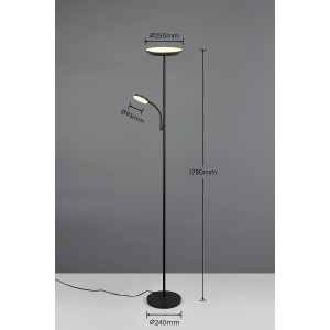 Schwarze Reality LED Stehleuchte Specter mit Deckenfluter und Lesearm.